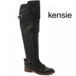 Kensie Women's Stella Black Leather Riding Motorcycle Over Knee High Boots 6.5